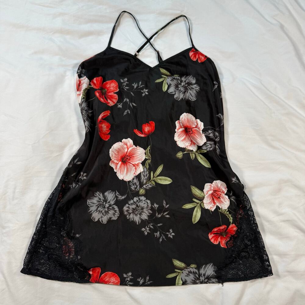 INC international concepts black floral lace slip dress size XS